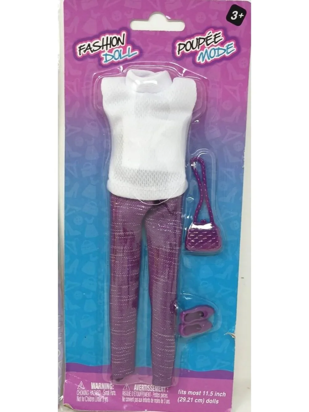 2 Fashion Doll Clothes Set Purple Gown White Top Pants Handbag Shoes #GS-7